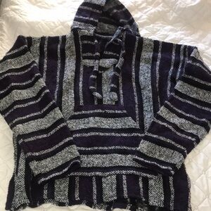 Striped Hooded Sweater - Purple and Gray